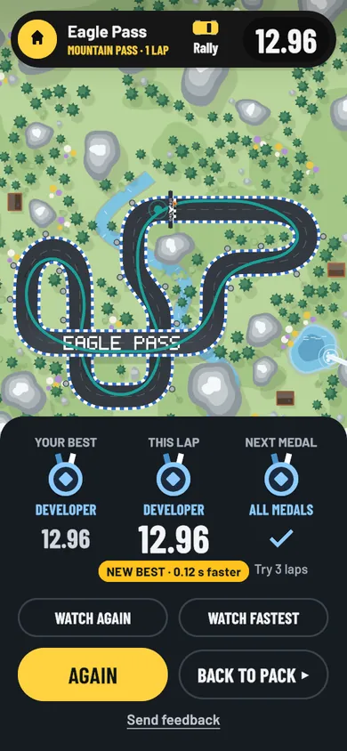 The results on Eagle Pass, a mountain track: a new best by 0.12 seconds and every medal won